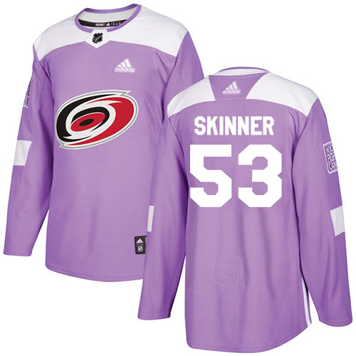 Adidas Hurricanes #53 Jeff Skinner Purple Authentic Fights Cancer Stitched Youth NHL Jersey - Click Image to Close